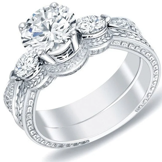 Personalized Wear Auriya 14k Gold 4/5ctw Vintage 3-stone Diamond Engagement Ring Set Personalized Wear Auriya 14k Gold 4/5ctw Vintage 3-stone Diamond Engagement Ring Set