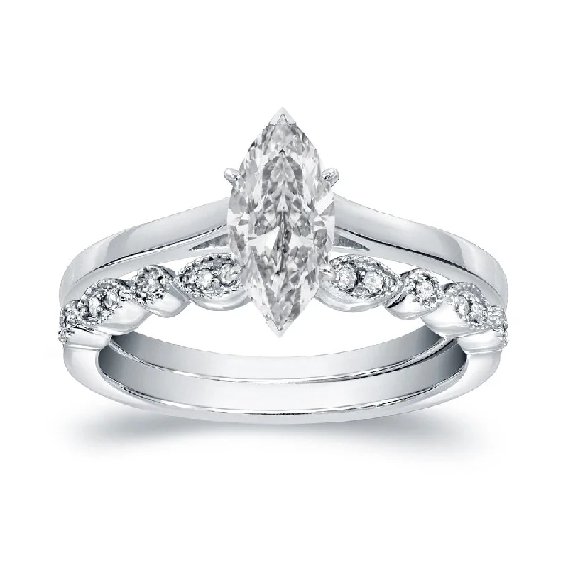 Spring Fashion Auriya 14k Gold 3/4ctw Vintage Marquise Solitaire Diamond Engagement Ring Set Spring Fashion Auriya 14k Gold 3/4ctw Vintage Marquise Solitaire Diamond Engagement Ring Set