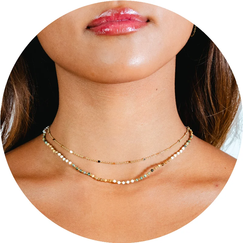 Single-shoulder Neck Design Peace Protector 2mm Healing + Circles in the Sand Necklace Stack
