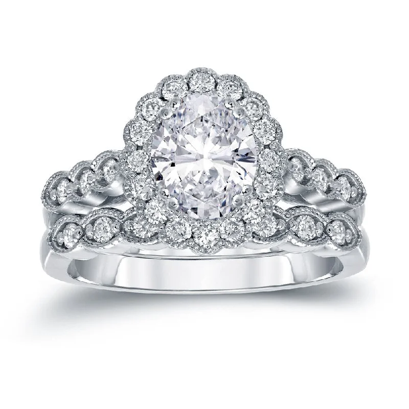 Warm Atmosphere Auriya Vintage 2 1/10ctw Halo Oval Diamond Engagement Ring Set Platinum Certified Warm Atmosphere Auriya Vintage 2 1/10ctw Halo Oval Diamond Engagement Ring Set Platinum Certified