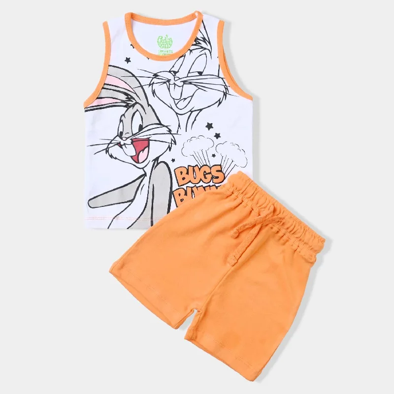 Cozy Essentials Wear Infant Boys Cotton Jersey Knitted Suit Character-White