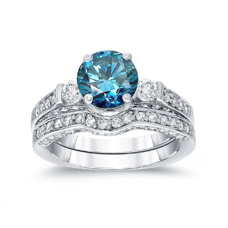 Fashionable Inner Wear Auriya 14k Gold 2ctw 3-Stone Blue Diamond Engagement Ring Set Fashionable Inner Wear Auriya 14k Gold 2ctw 3-Stone Blue Diamond Engagement Ring Set