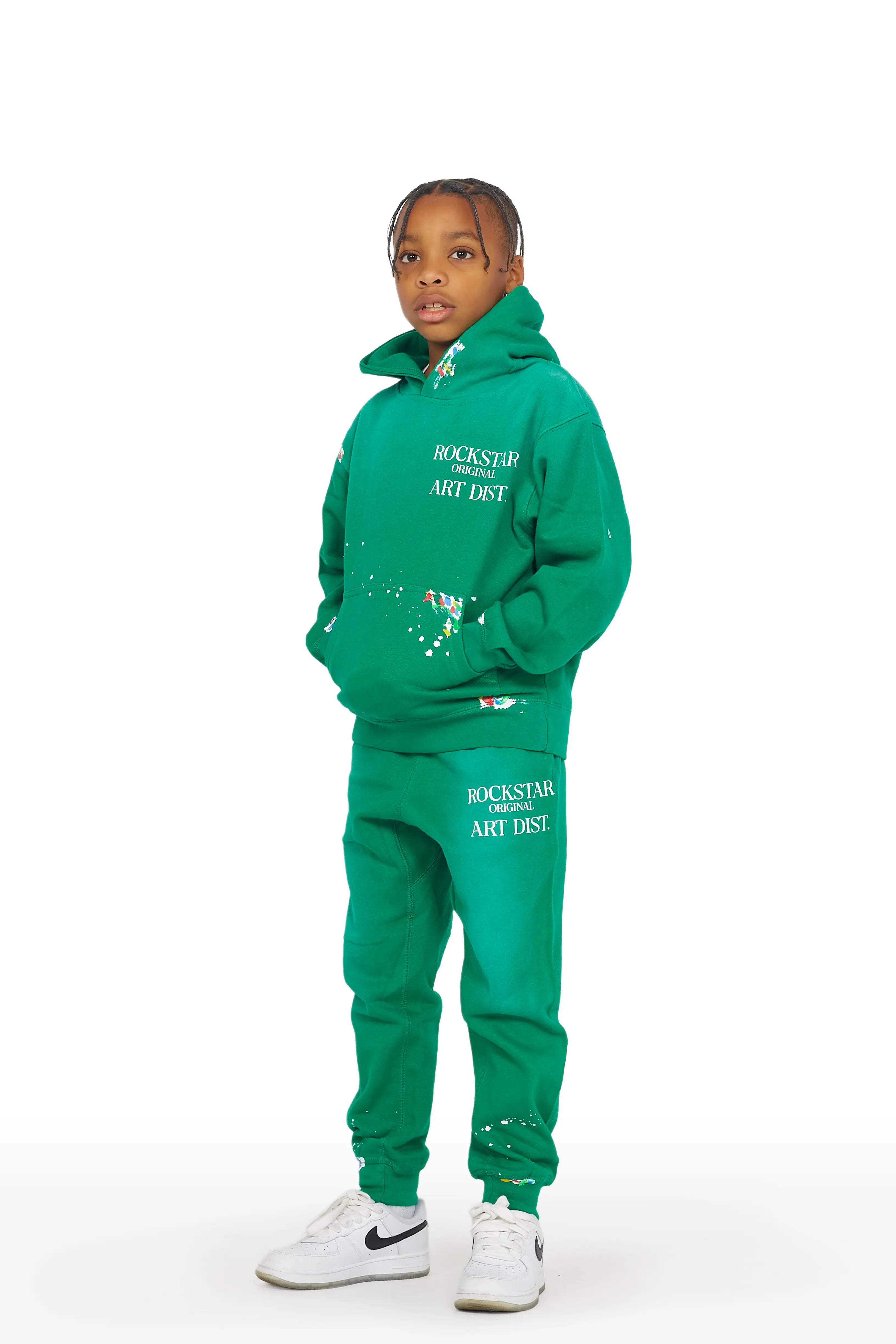 Comfortable Jeans Boys Palmer Green Hoodie Track Set