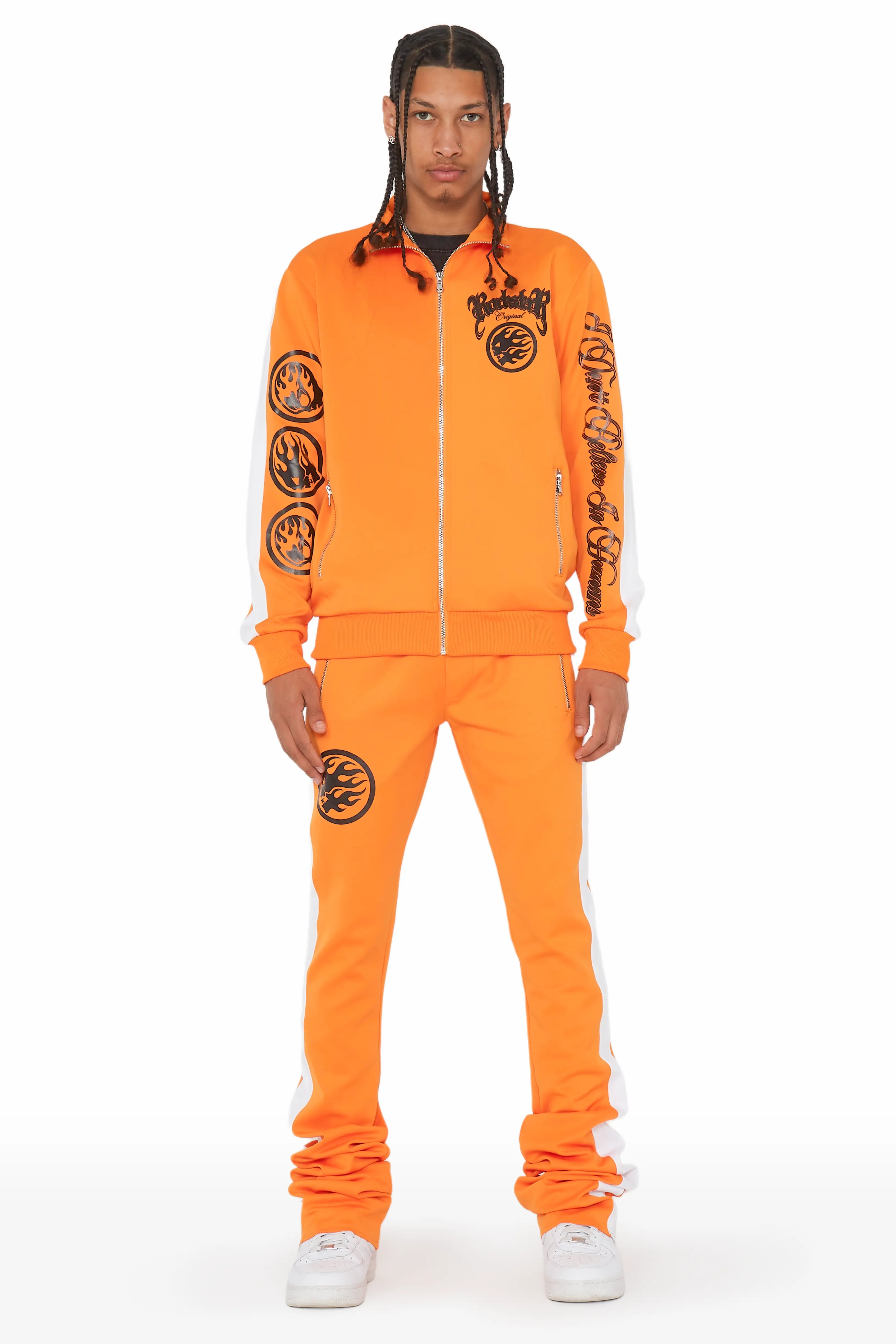 Celebrity Style Cian Orange Tricot Super Stacked Track Set