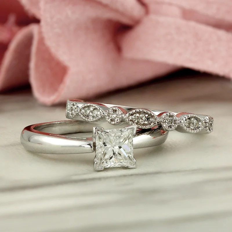 Celebrity Must-have Auriya 14k Gold 1 1/6ctw Princess-cut Solitaire Diamond Engagement Ring Set Celebrity Must-have Auriya 14k Gold 1 1/6ctw Princess-cut Solitaire Diamond Engagement Ring Set