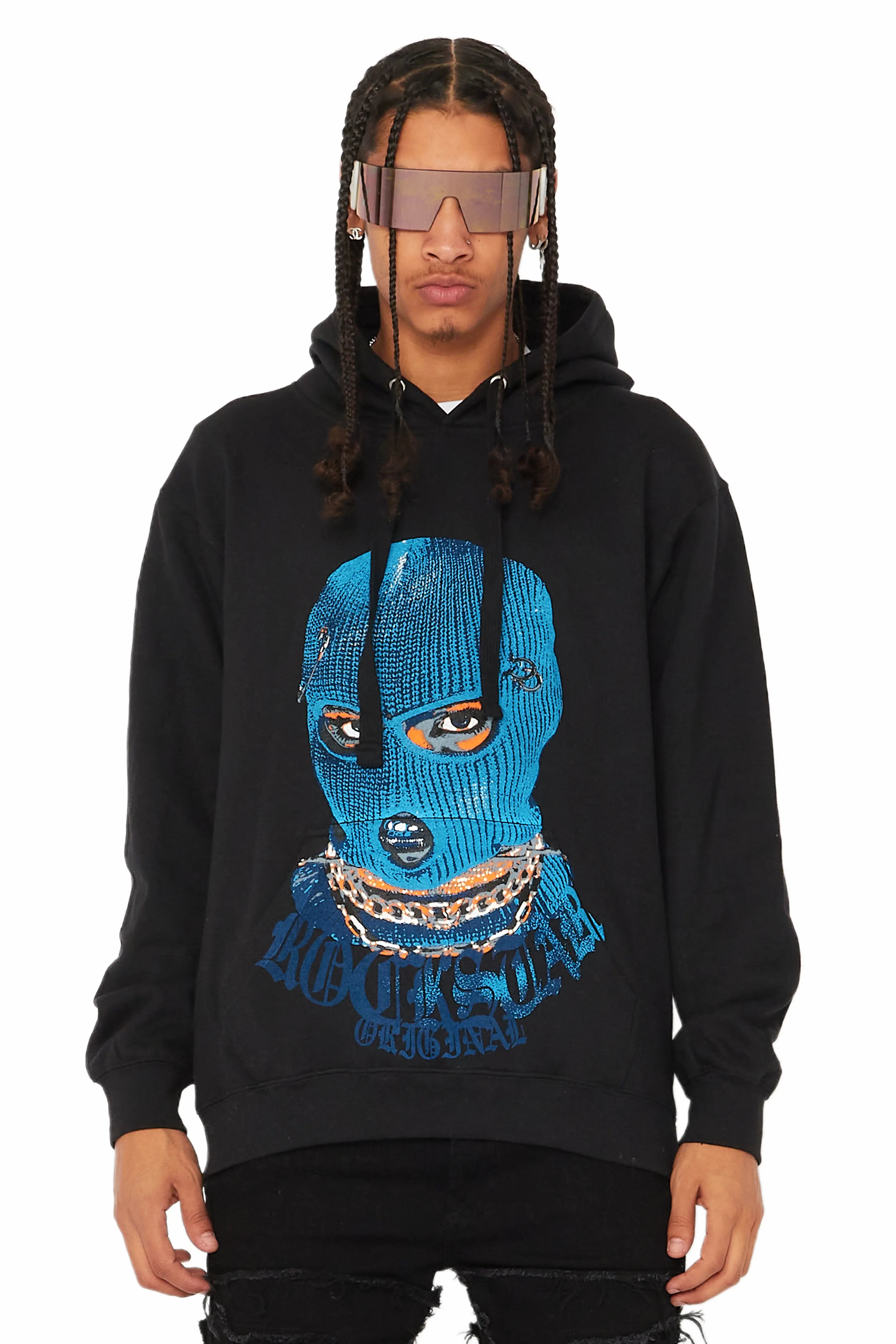 Casual Style Murdra Black/Blue Graphic Hoodie