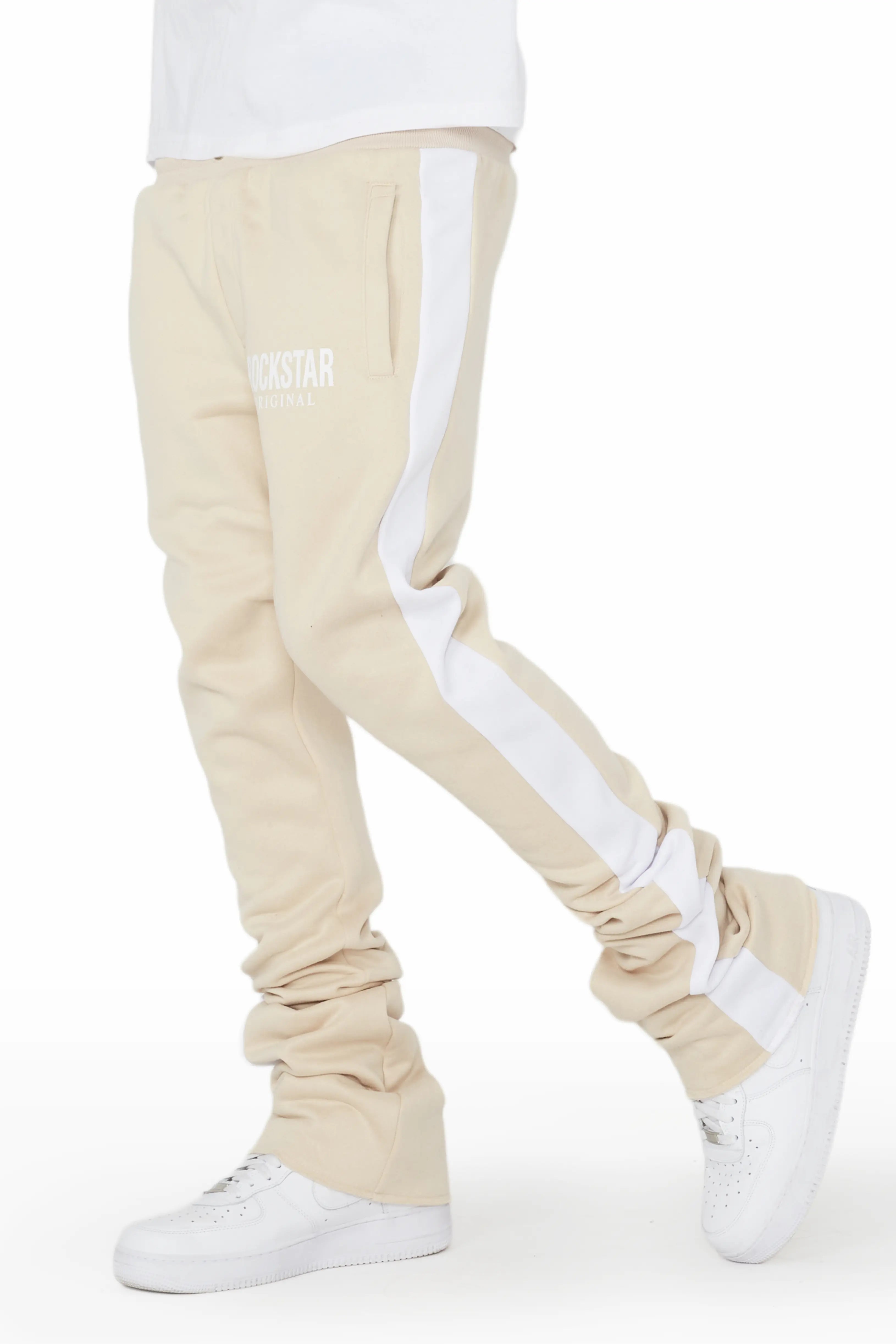 All-Day Style Leonel Beige Stacked Flare Track Pant
