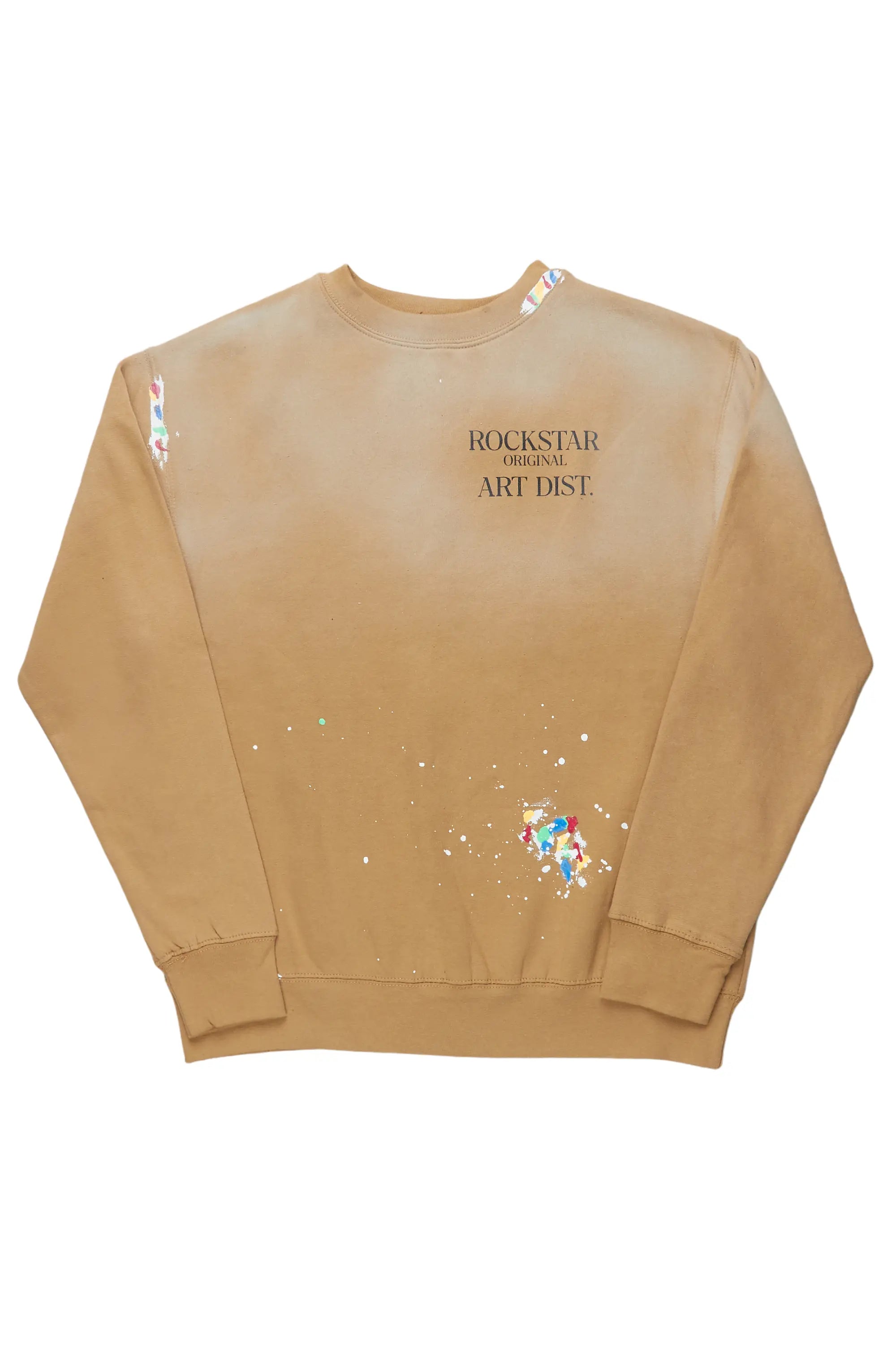 Fashion Style Rockstar Art Dist. Beige Crewneck