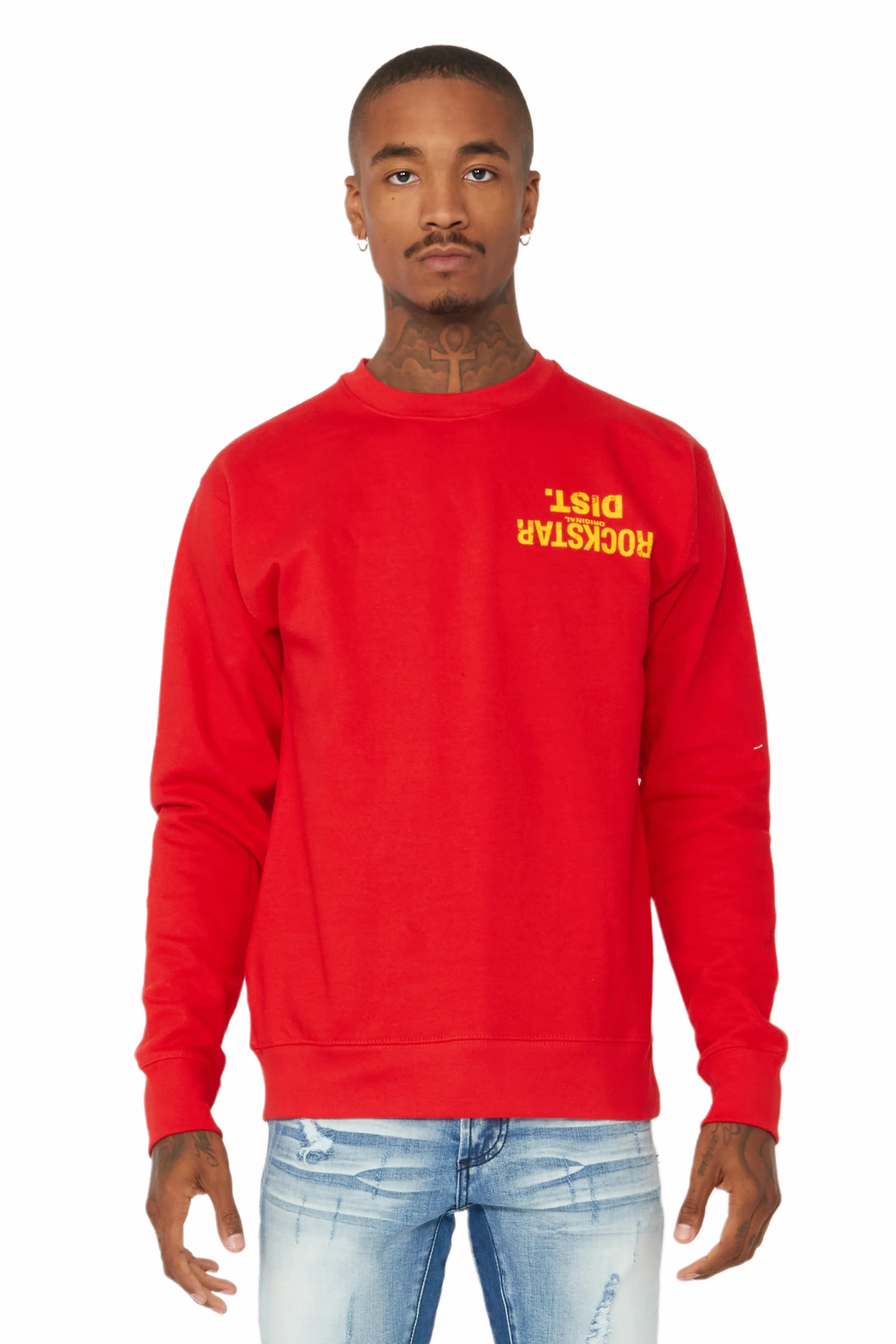 Classic Style Dist. Town Red/Yellow Graphic Crewneck