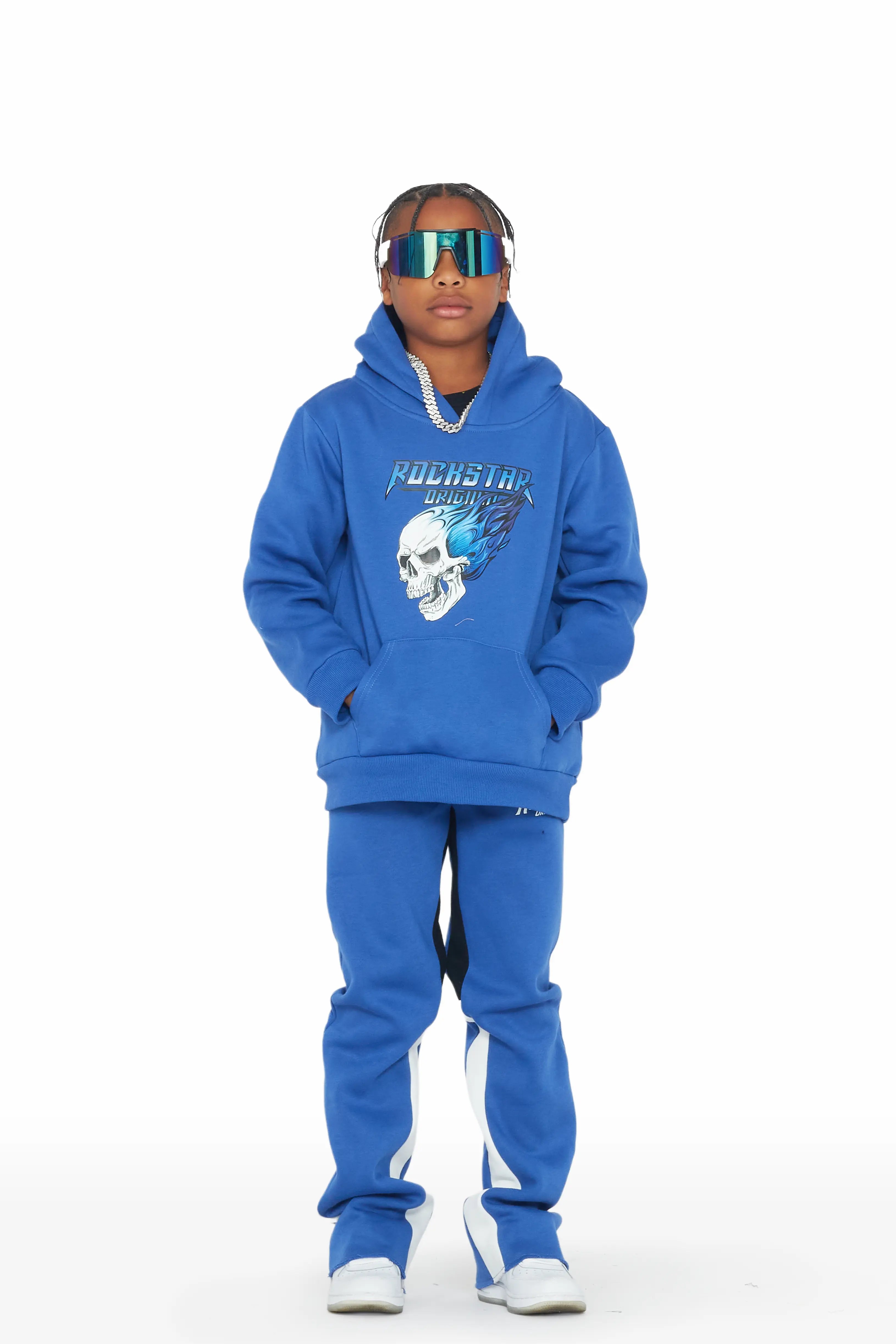 Comfy Chic Wear Boys Francis Royal Blue Hoodie Stacked Flare Track Set