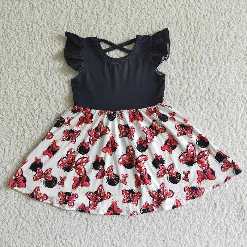 Dynamic Fashion GSD0053 Red Black Cartoon Girls Flutter Sleeve Dresses