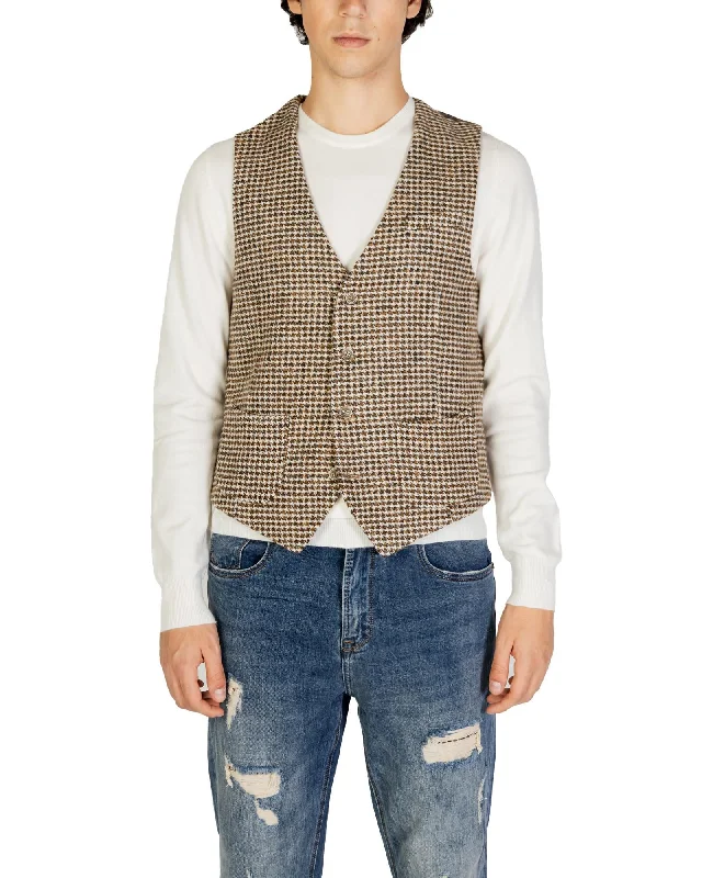 Fresh Wear Gianni Lupo  Mens Brown Houndstooth Wool Waistcoat