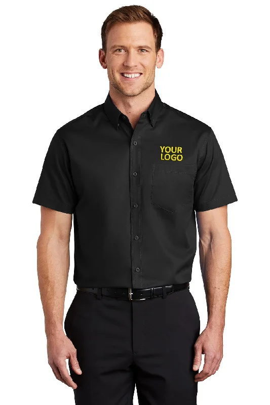 Elegant And Noble Port Authority Short Sleeve SuperPro Custom Twill Shirts, Black