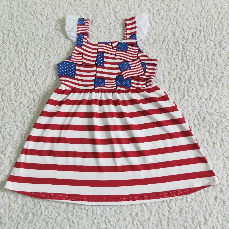 Unique Prints GSD0042 4th Of July Blue Starts Red Stripes Flag Girls Sleeveless Dresses Unique Prints GSD0042 4th Of July Blue Starts Red Stripes Flag Girls Sleeveless Dresses