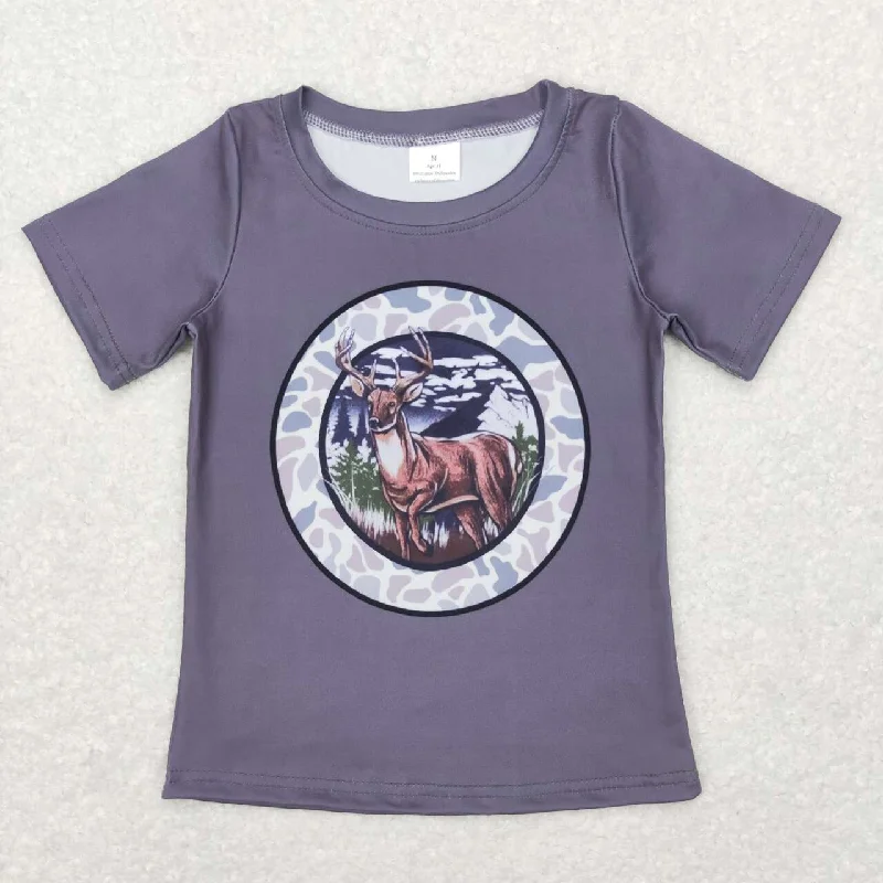 BT0464 Christmas Deer Grey  Boys Short Sleeve Top T-shirts