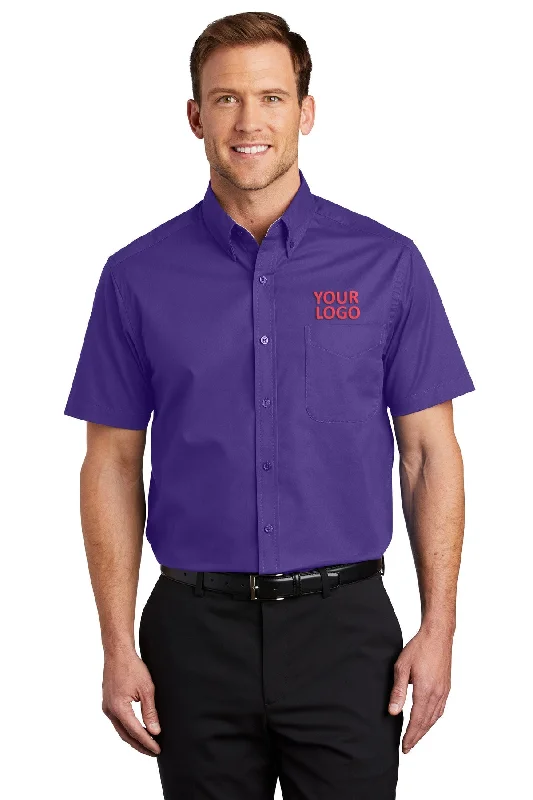 Elegant Style Port Authority Short Sleeve Easy Care Custom Shirts, Purple/Light Stone Elegant Style Port Authority Short Sleeve Easy Care Custom Shirts, Purple/Light Stone