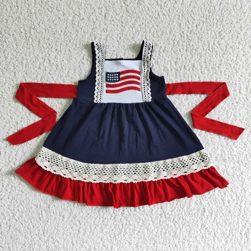 Sports And Leisure A9-3 4th Of July Red Blue Lace Embroidery Girls Belt Sleeveless Dresses Sports And Leisure A9-3 4th Of July Red Blue Lace Embroidery Girls Belt Sleeveless Dresses