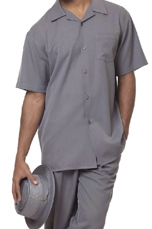 Fresh Wear Men's 2 Piece Walking Suit Summer Short Sleeves in Gray