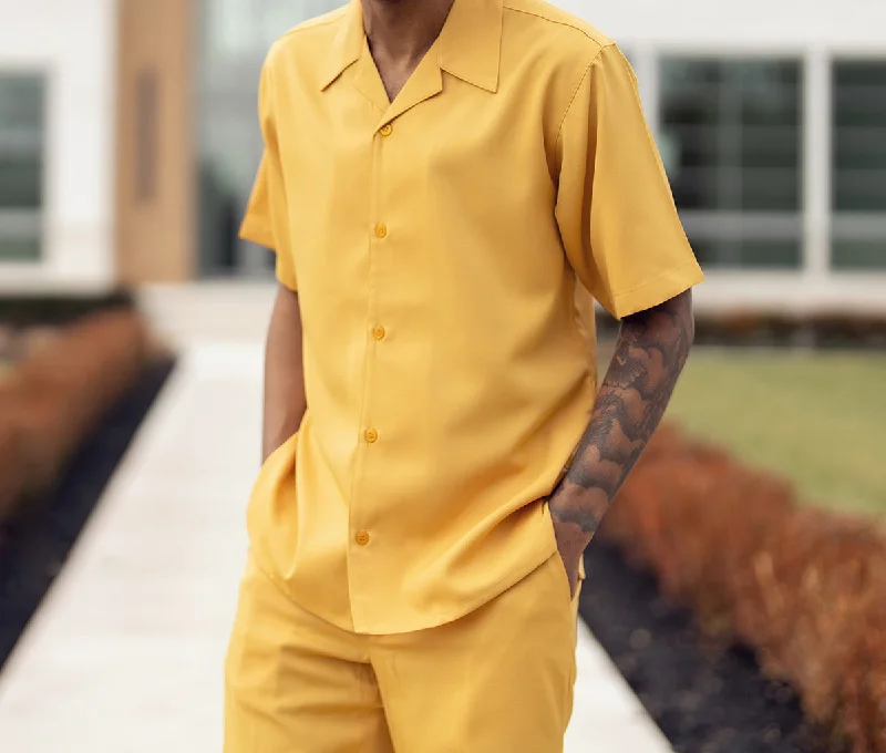 Modernism Solid Gold Walking Suit 2 Piece Short Sleeve Set