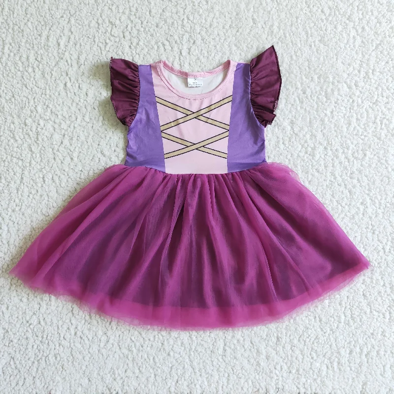 Soft Casuals GSD0128 Light Purple Tulle Tutu Girls Short Sleeve Dresses