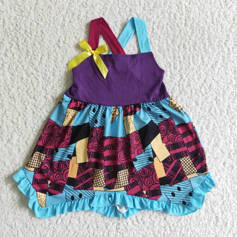 Weekend Comfort SR0083 Halloween Blue Red Cartoon Girls Short Sleeve Dresses