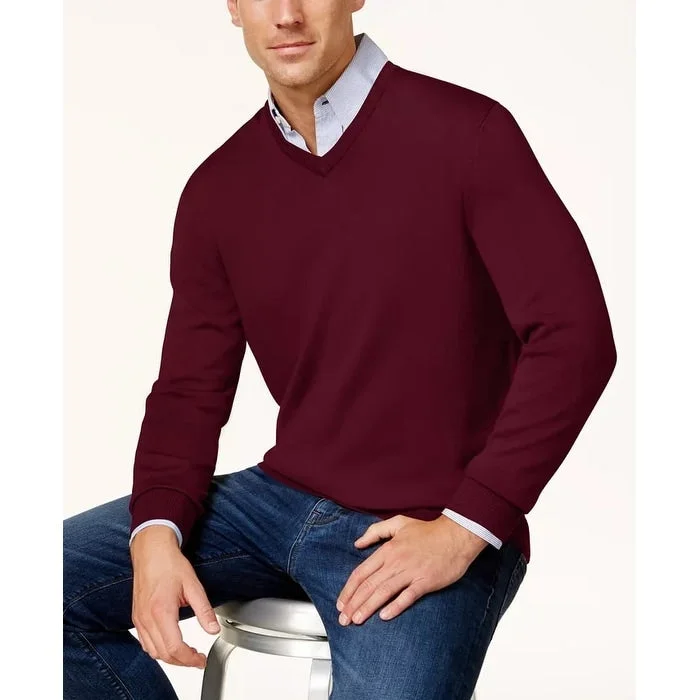 Elegant Casuals Club Room Men's Solid V Neck Merino Wool Blend Sweater Purple Size S - Small Elegant Casuals Club Room Men's Solid V Neck Merino Wool Blend Sweater Purple Size S - Small