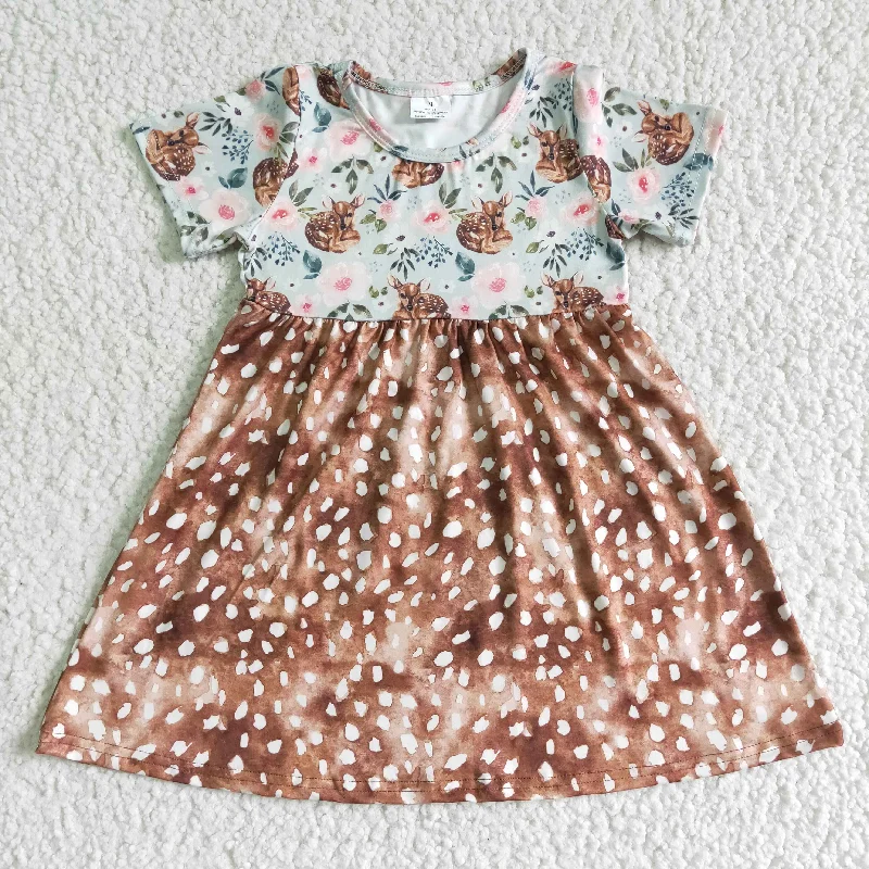 Luxury Style GSD0035 Floral Deer Girls Short Sleeve Dresses