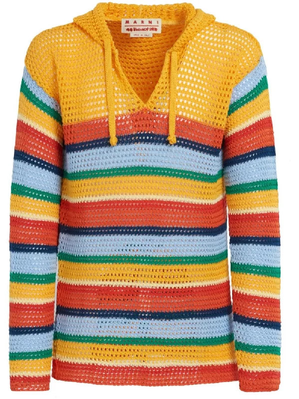 Crochet-Knit Striped Hoodie