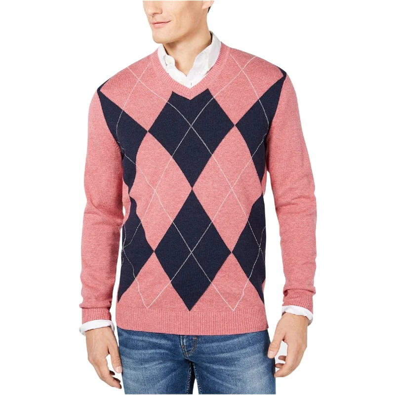 Club Room Mens Argyle Knit Pullover Sweater, Pink, Large