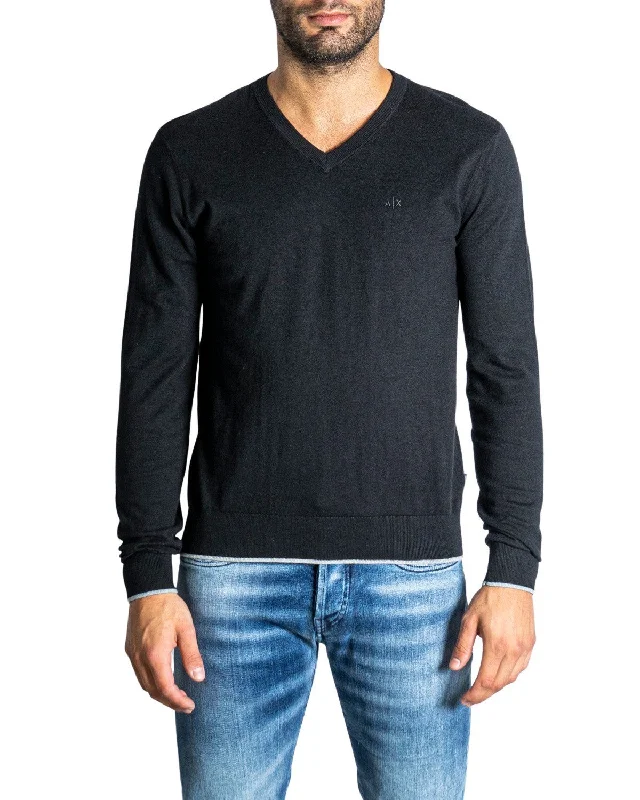 Elegant Outline Armani Exchange  VNeck Sweater for Men - Black
