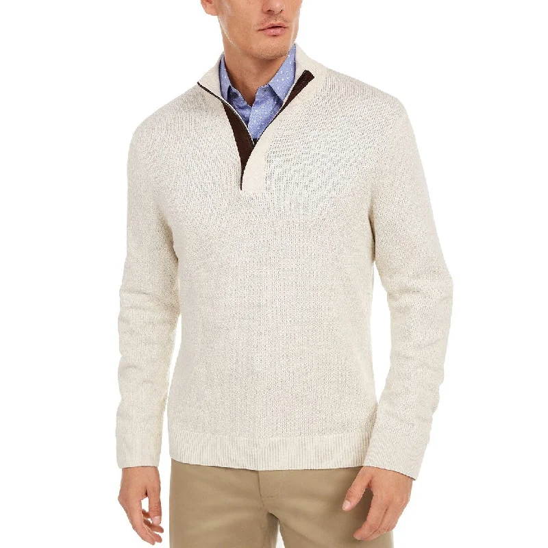 Floral Prints Tasso Elba Men's Supima Cotton Textured 1/4-Zip Sweater Beige Size XX-Large Floral Prints Tasso Elba Men's Supima Cotton Textured 1/4-Zip Sweater Beige Size XX-Large