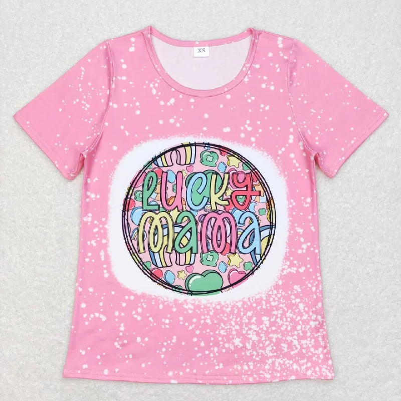 GT0378   Adult Clover Lucky Pink St. Patrick Girls Short Sleeve Top T-shirts