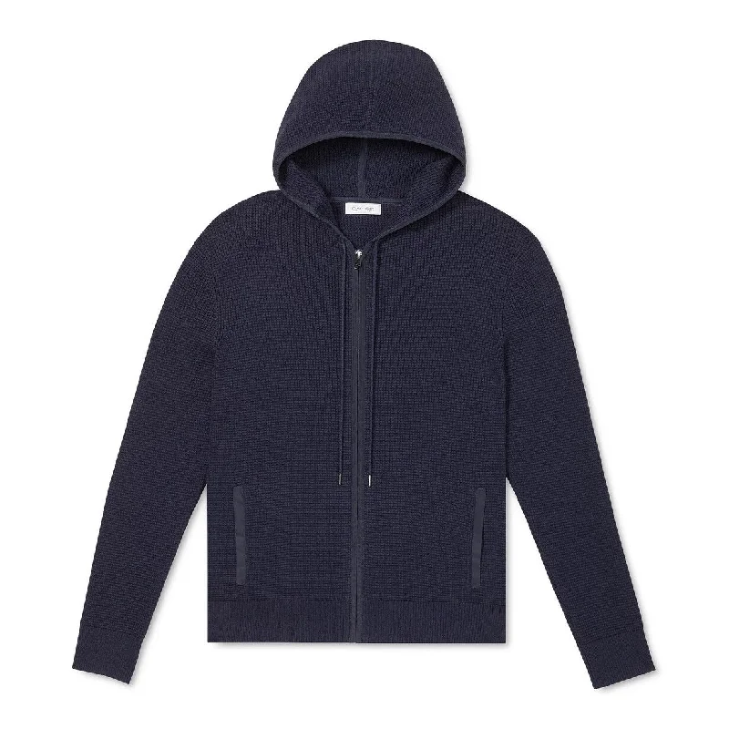 Single-shoulder Neck Design Calvin Klein Men's Regular Fit Textured Full Zip Hoodie Blue Size X-Large Single-shoulder Neck Design Calvin Klein Men's Regular Fit Textured Full Zip Hoodie Blue Size X-Large
