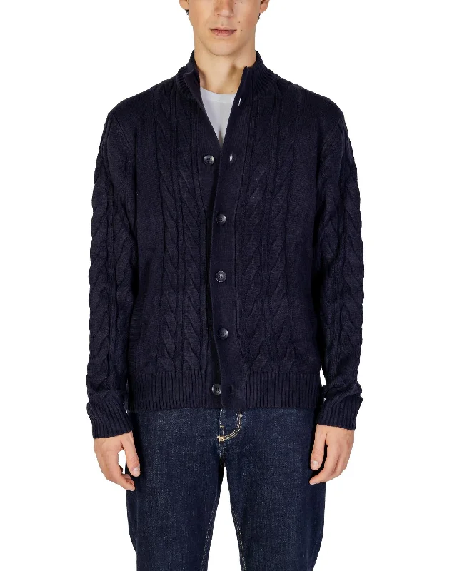 Designer Style Hamaki-ho Hamakiho Mens Cable Knit Cardigan - Navy