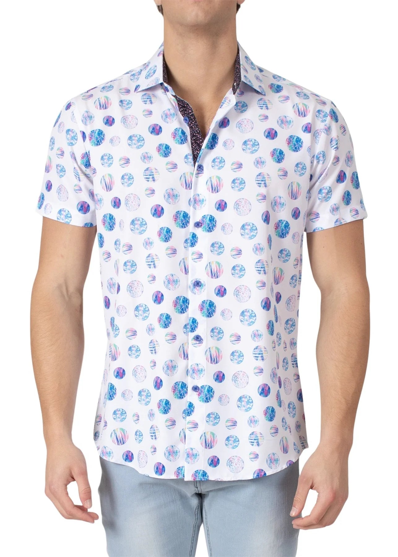 Casual Chic Bespoke Collection Circle Dot Design Short Sleeve Shirt - White
