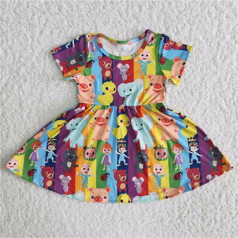 Girl Style Clearance B17-14 Purple Cartoon Girls Short Sleeve Dresses