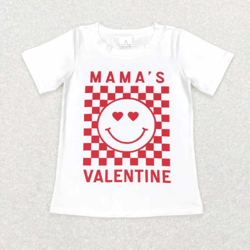 BT0445 mama's Valentine Love Red  Boys Short Sleeve Top T-shirts