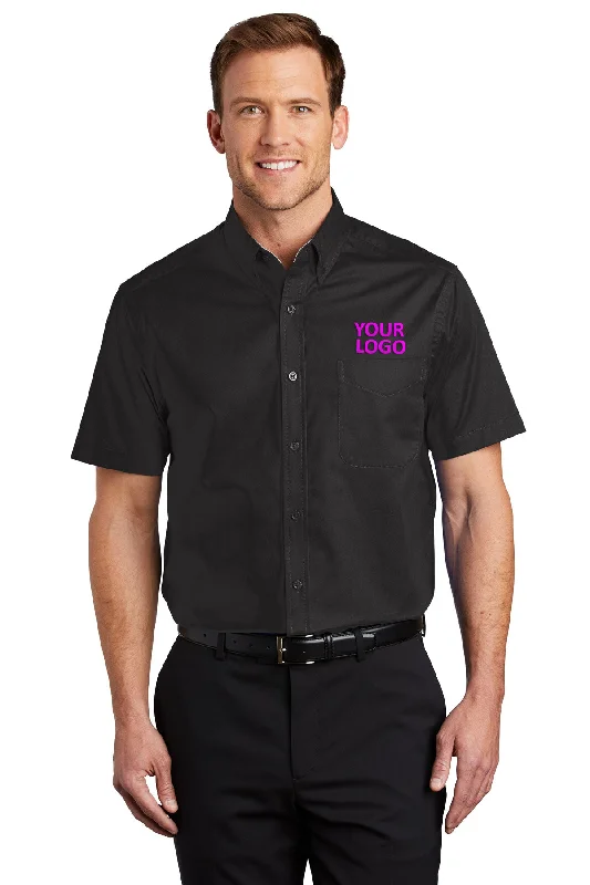 High-end Design Port Authority Tall Short Sleeve Custom Easy Care Shirts, Black/ Light Stone High-end Design Port Authority Tall Short Sleeve Custom Easy Care Shirts, Black/ Light Stone