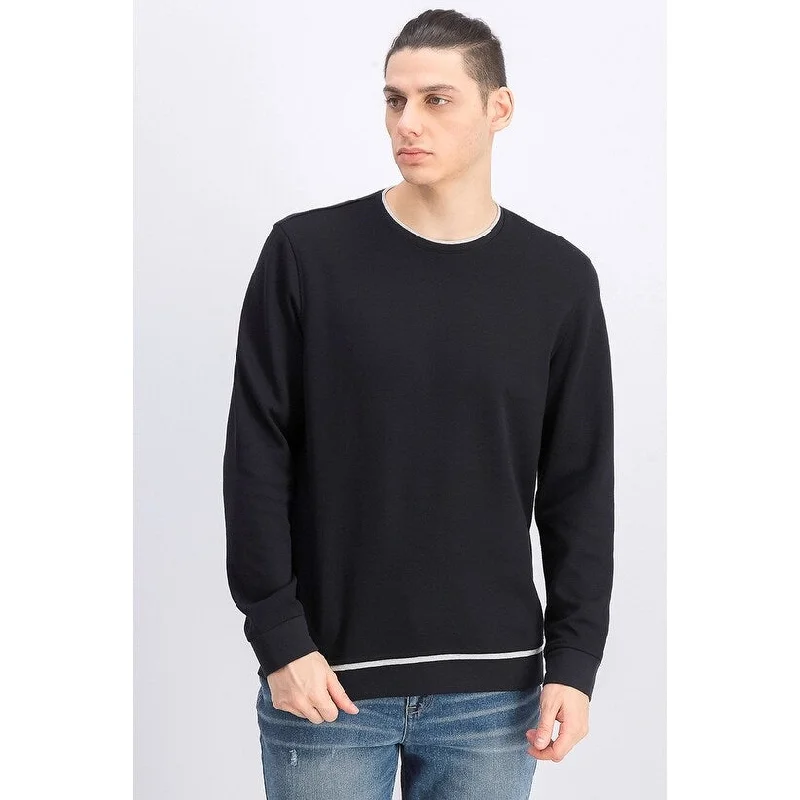 Relaxed Tops Alfani Men's Classic-Fit Tipped Sweatshirt Deep Black Size Small