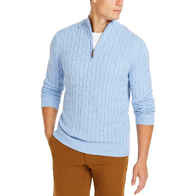 Dessert Matching Club Room Men's Pima Cable Quarter-Zip Sweater Blue Size Large