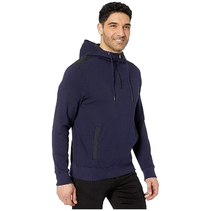 Soft Feel Calvin Klein Men's Woven Blocked 1/4 Zip Hood Maritime Blue Size Large