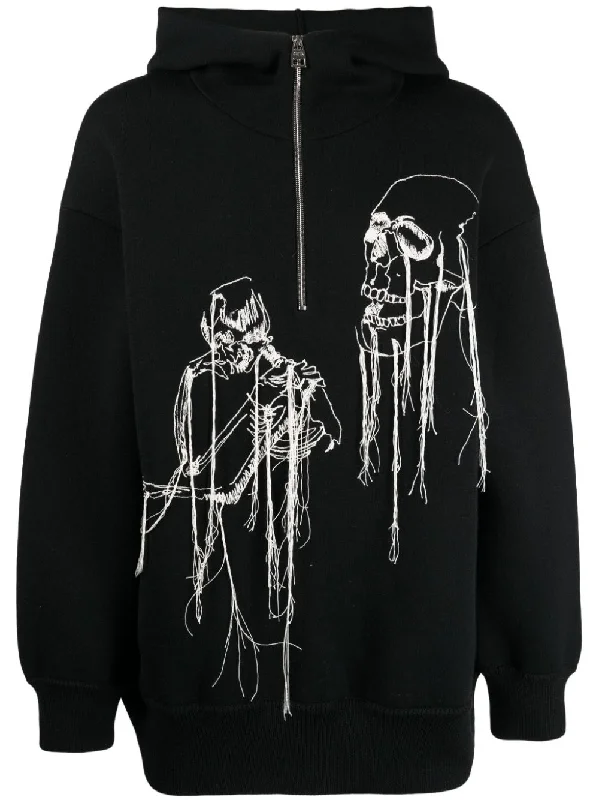 Skull-Print Knitted Hoodie