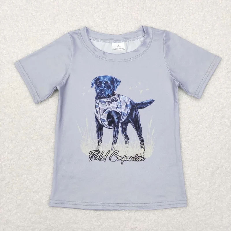 BT0463  blue Dog  Boys Short Sleeve Top T-shirts