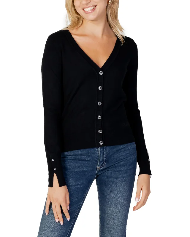 Romantic Temperament Guess  Womens VNeck Cardigan Long Sleeve Button Closure Black