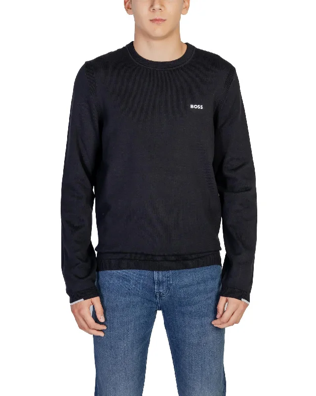 New Season Series Boss  Hugo  Crew Neck Sweater Black Mens