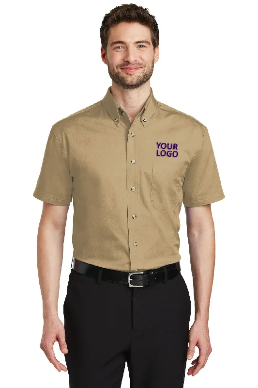 Elegant Casuals Port Authority Short Sleeve Custom Twill Shirts, Khaki