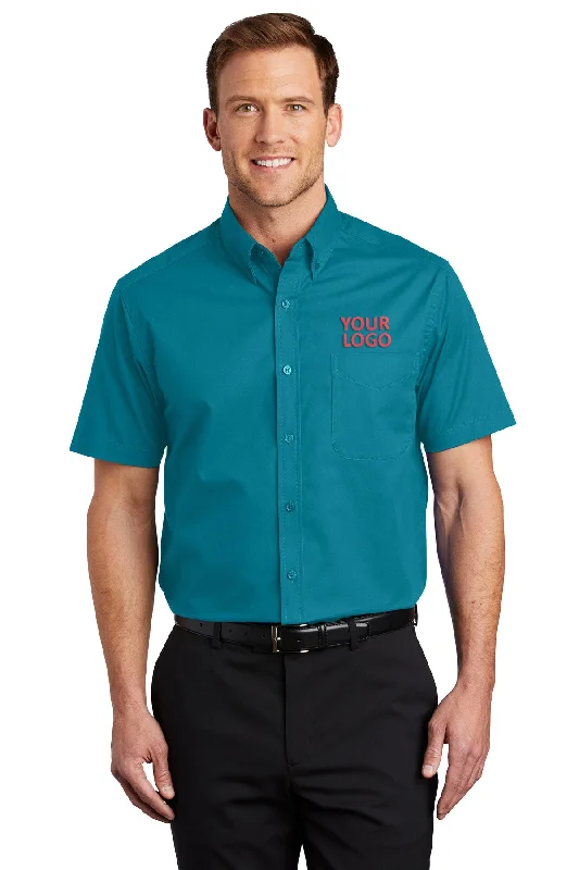 Customized Version Port Authority Short Sleeve Easy Care Custom Shirts, Teal Green