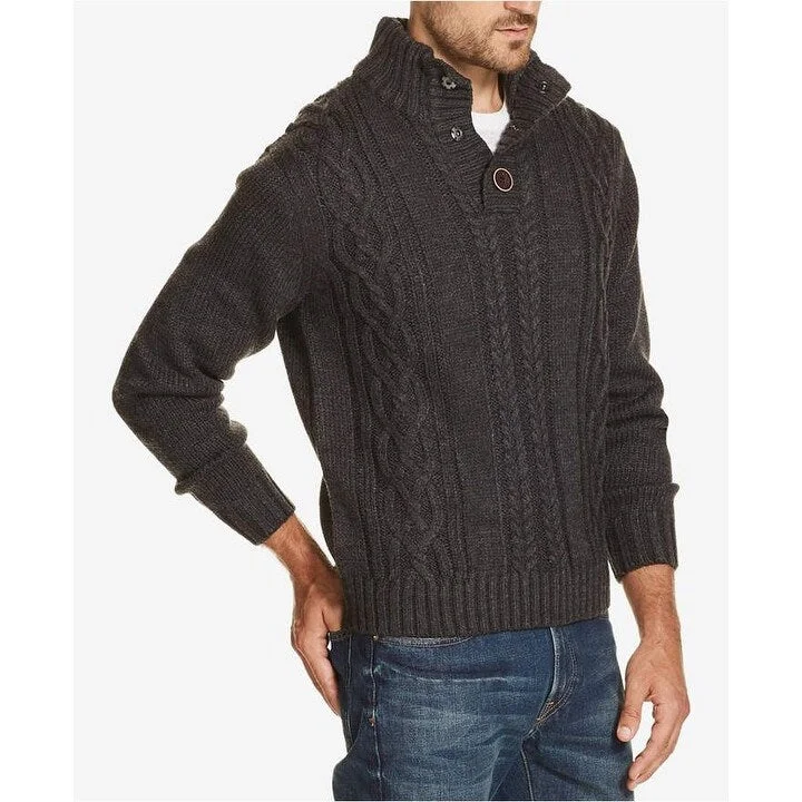 Casual Fit Wear Weatherproof Vintage Men's Military Button Mock Turtleneck Sweater Gray Size Large Casual Fit Wear Weatherproof Vintage Men's Military Button Mock Turtleneck Sweater Gray Size Large