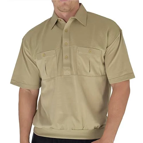 Classics by Palmland Two Pocket Knit Short Sleeve Banded Bottom Shirt  6010-656 Big and Tall Taupe