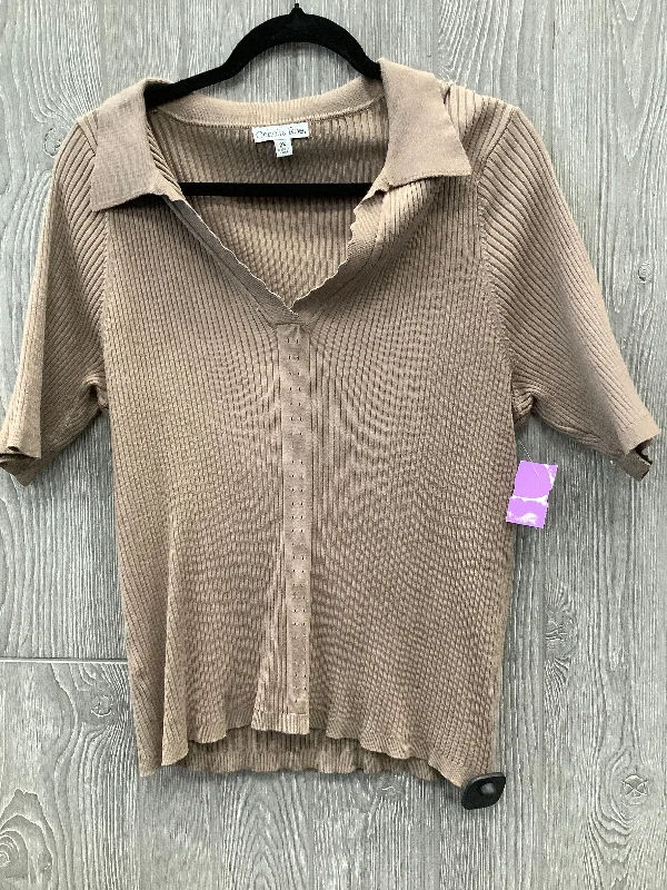 Economic Outlook Top Short Sleeve By Ophelia Roe In Brown, Size: 2x
